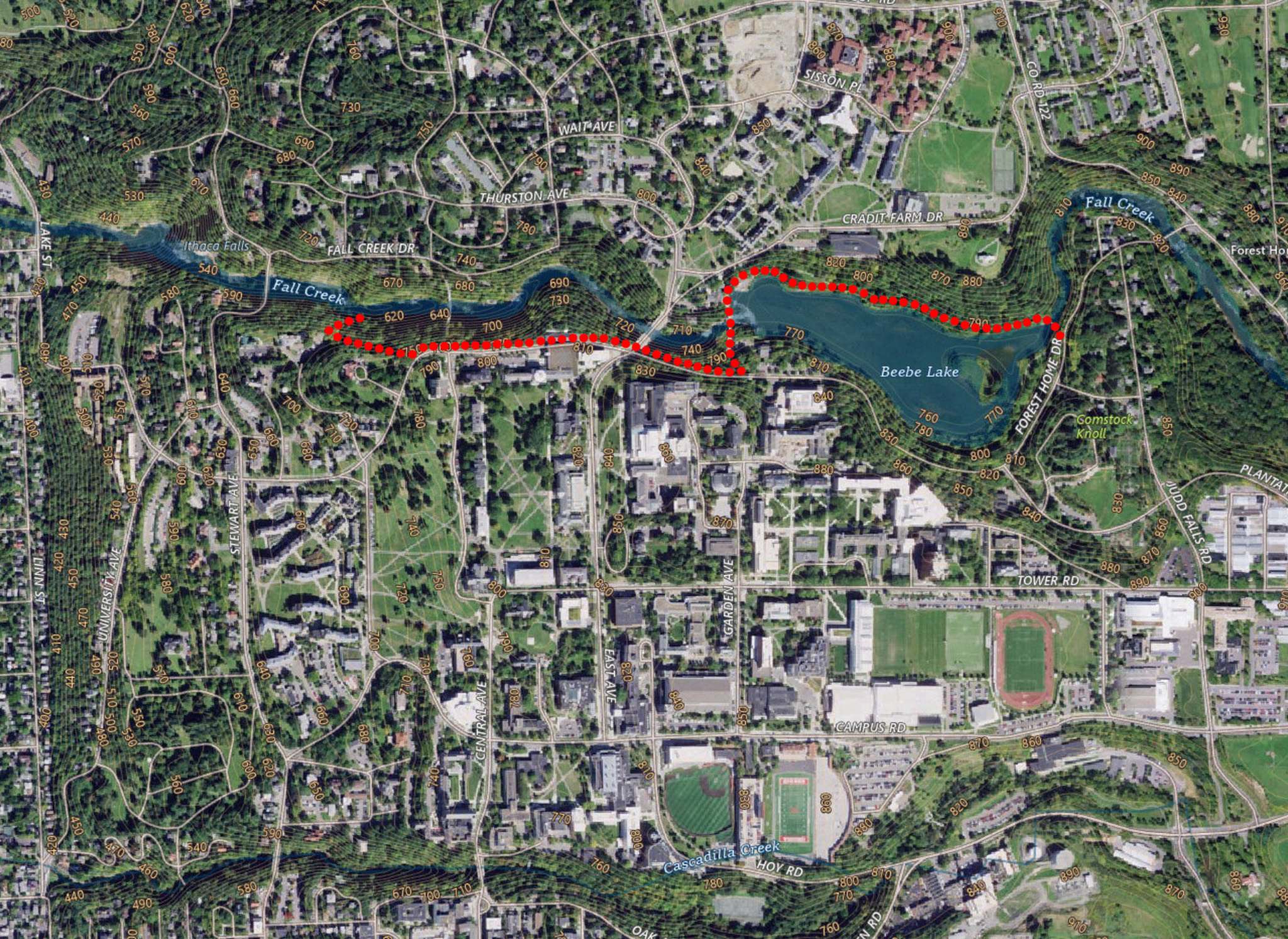 Map of Beebe Lake to Horseshoe Falls
